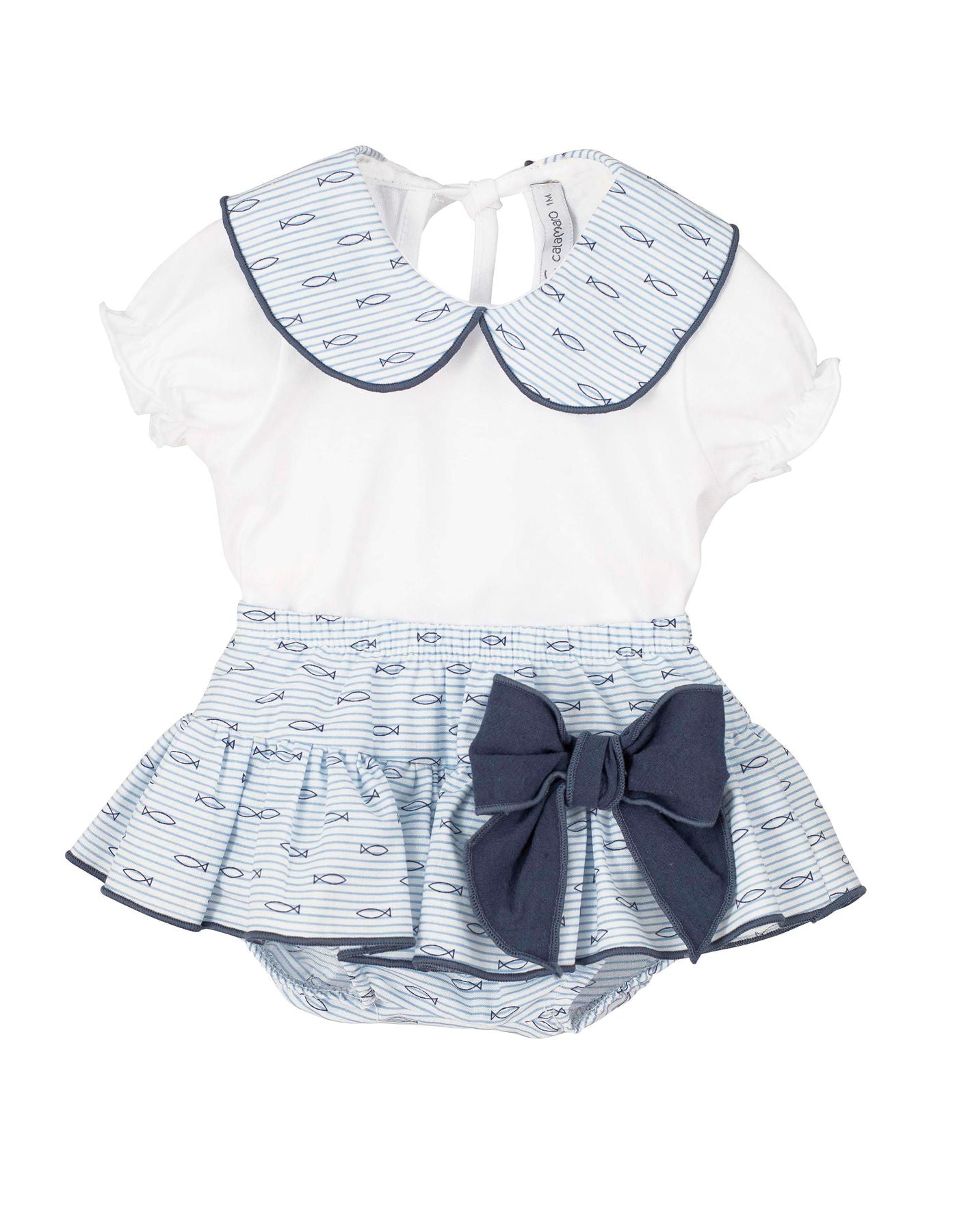 completo polo camicia e gonna culotte fantasia marina